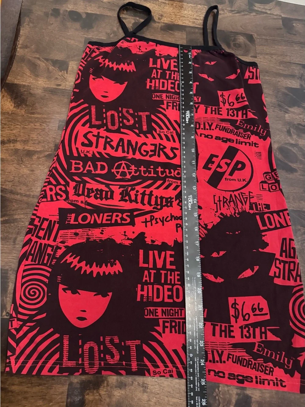 Dolls Kill x Emily the Strange Red Black Mini Dress L NWOT Goth Punk